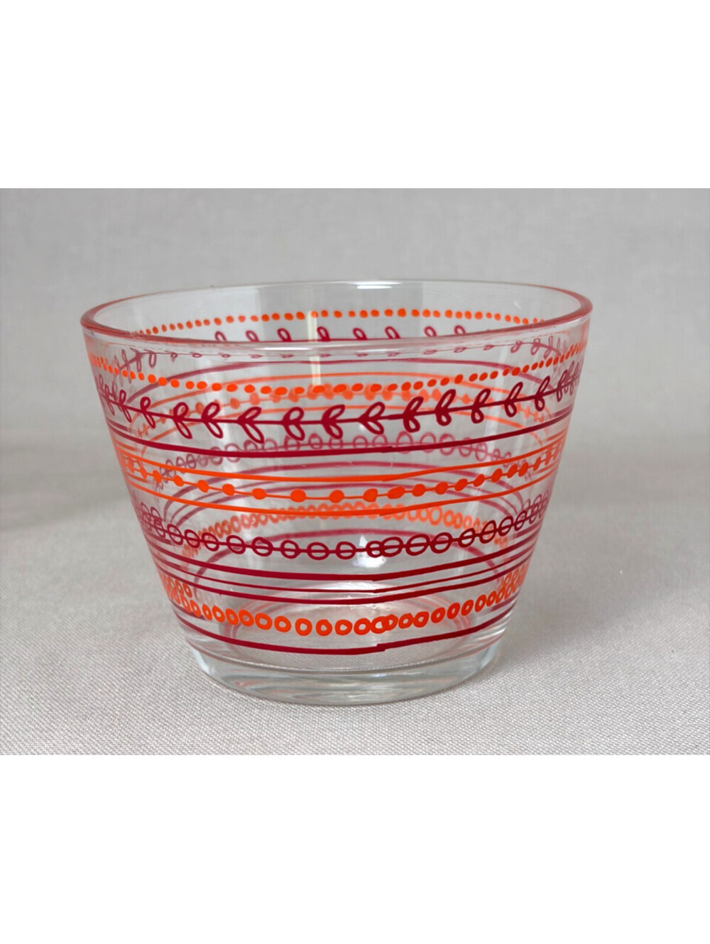 Vintage IKEA France Glass Tumbler Orange Red Swirl Rings Lowball Cup 3.5 In